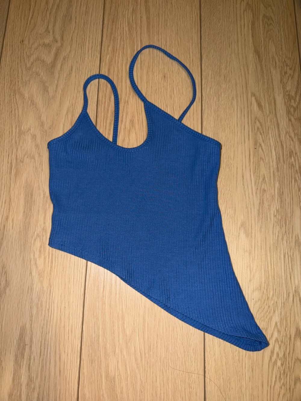 Reformation Cobalt Asymmetric Ribbed Crop Tank